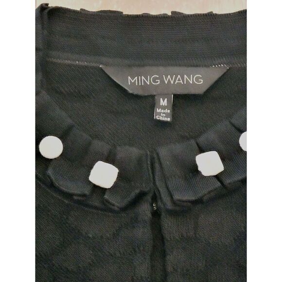 Ming Wang Medium Black Knit Short Jacket Cardigan Blazer Hook Closure - Picture 4 of 9